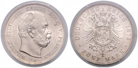 PREUSSEN, Wilhelm I., 1861-1888, 5 Mark 1875 A.
PCGS AU58
J.97