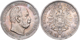 PREUSSEN, Wilhelm I., 1861-1888, 5 Mark 1876 C.
vz
J.97