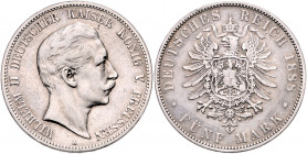 PREUSSEN, Wilhelm II., 1888-1918, 5 Mark 1888 A.
ss/vz
J.101