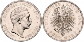 PREUSSEN, Wilhelm II., 1888-1918, 5 Mark 1888 A.
Prachtex., PP
J.101