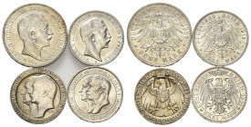 PREUSSEN, Wilhelm II., 1888-1918, 3 Mark 1912 A(kl.Rdf.,vz)+5 Mark 1907 A(ss+). DAZU:3 Mark 1910 A, Uni Berlin(ss-vz)+3 Mark 1911 A, Uni Breslau(min.R...