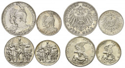 PREUSSEN, Wilhelm II., 1888-1918, 2 Mark 1901 A(f.st)+5 Mark 1901 A(gereinigt,vz). 200 Jahre Königreich; 2 Mark 1913 A(vz-st)+3 Mark 1913 A(vz-st). Be...