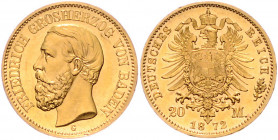 BADEN, Friedrich I., 1852-1907, 20 Mark 1872 G.
Erstabschlag, vz-st
J.184