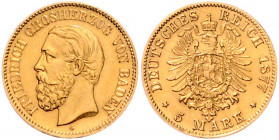 BADEN, Friedrich I., 1852-1907, 5 Mark 1877 G.
vz-st
J.185