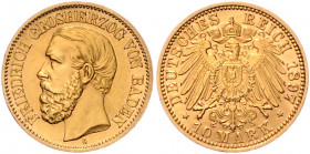 BADEN, Friedrich I., 1852-1907, 10 Mark 1897 G.
vz-st/f.st
J.188