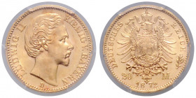BAYERN, Ludwig II., 1864-1886, 20 Mark 1872 D.
PCGS MS62
J.194