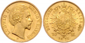 *BAYERN, Ludwig II., 1864-1886, 20 Mark 1873 D.
ss/vz
J.194