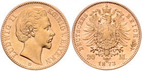 *BAYERN, Ludwig II., 1864-1886, 20 Mark 1873 D.
vz-st
J.194