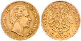 BAYERN, Ludwig II., 1864-1886, 5 Mark 1877 D.
ss+
J.195