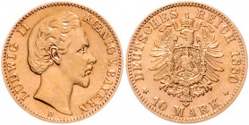 BAYERN, Ludwig II., 1864-1886, 10 Mark 1880 D.
vz
J.196