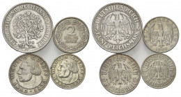 WEIMARER REPUBLIK, 1919-1933, 2 Reichsmark 1926 A, 5 Reichsmark 1928 A Eichbaum, DRITTES REICH, 2 Reichsmark 1933 J, Luther, 5 Reichsmark 1933 A, Luth...
