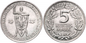 WEIMARER REPUBLIK, 1919-1933, 5 Reichsmark 1925 A. Rheinlande.
vz+
J.322