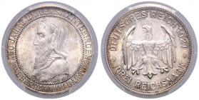 WEIMARER REPUBLIK, 1919-1933, 3 Reichsmark 1927 F. Tübingen.
PCGS MS65
J.328