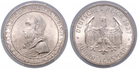 WEIMARER REPUBLIK, 1919-1933, 5 Reichsmark 1927 F. Tübingen.
Prachtex., PCGS MS67
J.329