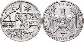 WEIMARER REPUBLIK, 1919-1933, 3 Reichsmark 1927 A. Marburg.
vz-st
J.330
