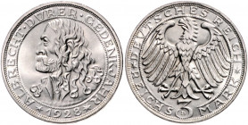 WEIMARER REPUBLIK, 1919-1933, 3 Reichsmark 1928 D. Dürer.
vz-st
J.332