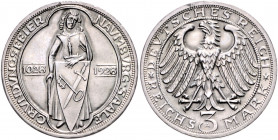 WEIMARER REPUBLIK, 1919-1933, 3 Reichsmark 1928 A. Naumburg/Saale.
winz. Rdf., vz-st
J.333