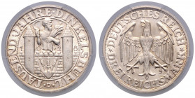 WEIMARER REPUBLIK, 1919-1933, 3 Reichsmark 1928 D. Dinkelsbühl.
PCGS MS66
J.334