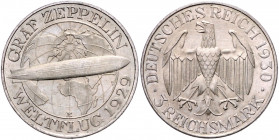 WEIMARER REPUBLIK, 1919-1933, 3 Reichsmark 1930 E. Zeppelin.
f.st
J.342