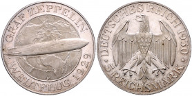 WEIMARER REPUBLIK, 1919-1933, 5 Reichsmark 1930 F. Zeppelin.
l.Haarlinien, PP
J.343
