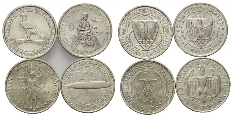 WEIMARER REPUBLIK, 1919-1933, 3 Reichsmark 1930 J. Rheinlandräumung. DAZU:3 Reic...
