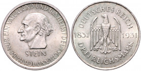WEIMARER REPUBLIK, 1919-1933, 3 Reichsmark 1931 A. Freiherr vom Stein.
ss-vz
J.348