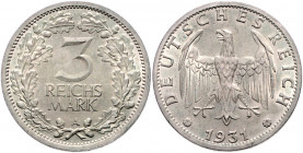 WEIMARER REPUBLIK, 1919-1933, 3 Reichsmark 1931 A.
st
J.349