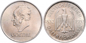 WEIMARER REPUBLIK, 1919-1933, 3 Reichsmark 1932 D. Goethe.
vz
J.350