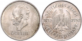 WEIMARER REPUBLIK, 1919-1933, 3 Reichsmark 1932 E. Goethe.
st
J.350