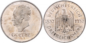 WEIMARER REPUBLIK, 1919-1933, 3 Reichsmark 1932 G. Goethe.
f.st
J.350