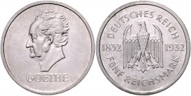WEIMARER REPUBLIK, 1919-1933, 5 Reichsmark 1932 E. Goethe.
vz-st
J.351