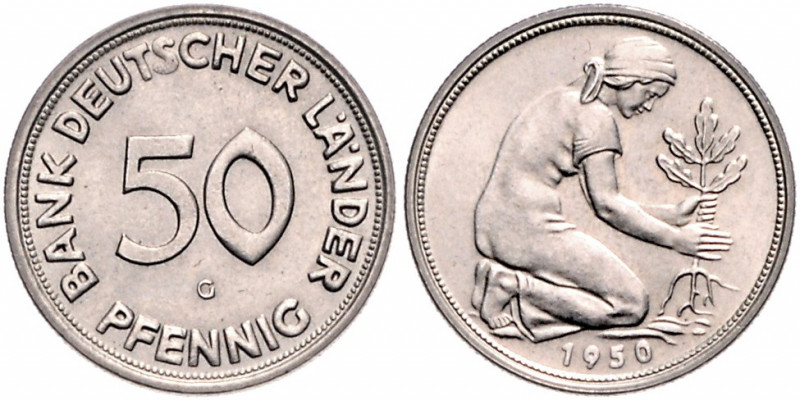 BUNDESREPUBLIK DEUTSCHLAND, 50 Pfennig 1950 G. Bank Deutscher Länder.
st
J.379...