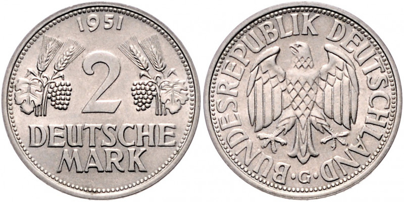 *BUNDESREPUBLIK DEUTSCHLAND, 2 DM 1951 G. Ähren, Weinblatt und Weintrauben.
st...