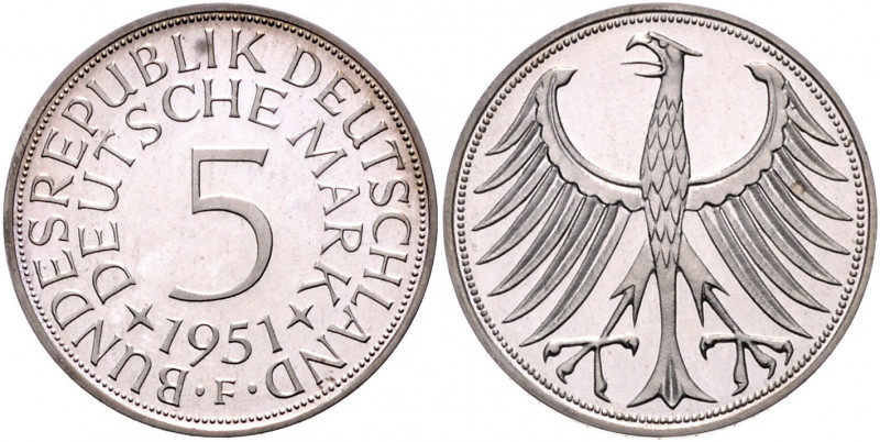 BUNDESREPUBLIK DEUTSCHLAND, 5 DM 1951 F. Nur 280 Ex. geprägt.
PP
J.387
