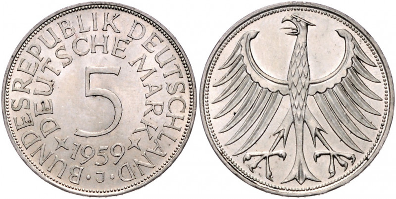 BUNDESREPUBLIK DEUTSCHLAND, 5 DM 1959 J.
vz-st
J.387