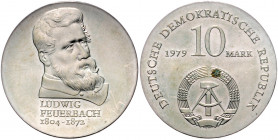 DEUTSCHE DEMOKRATISCHE REPUBLIK, 1949-1991, 10 Mark 1979. Ludwig Feuerbach.
Rs.kl.Fleck, vz-st
J.1574