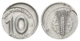 VERPRÄGUNGEN, 10 Pfennig 1948 A. 1,46g. Um 3,5mm verprägt.
vz
J.1503