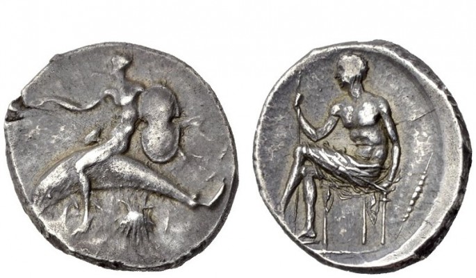 Greek Coins 
 Calabria, Tarentum 
 Nomos circa 425-415, AR 8.20 g. Naked Phala...