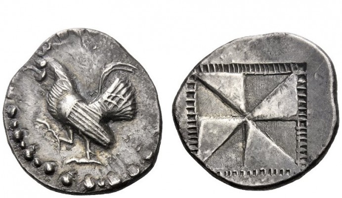 Greek Coins 
 Himera 
 Calcidian drachm circa 530-520, AR 5.87 g. Cockerel adv...