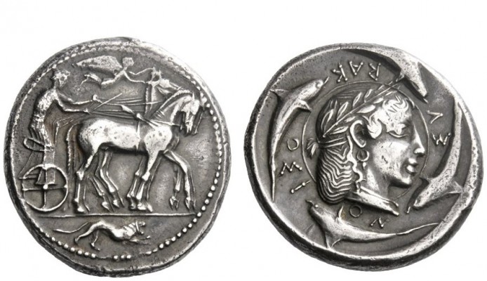 Greek Coins 
 Syracuse 
 Tetradrachm of the Demareteion series circa 465, AR 1...