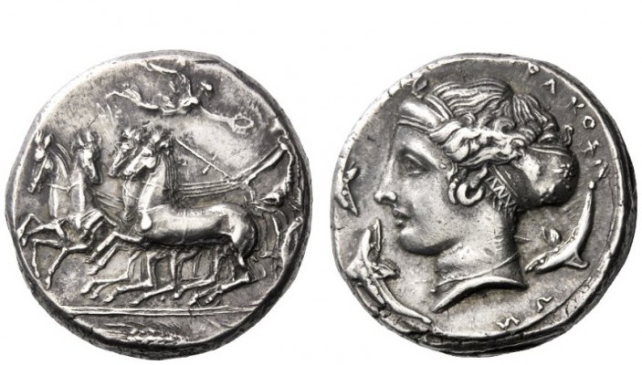 Greek Coins 
 Syracuse 
 Tetradrachm unsigned work by Eukleidas, circa 405-367...