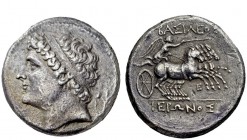 Greek Coins 
 Syracuse 
 32 litrae circa 275-215 under Hieron II, AR 27.73 g. Diademed head of Hieron II l., behind, ear of barley (?). Rev. BAΣIΛEO...