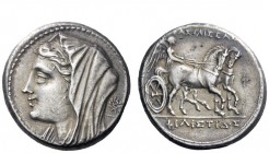 Greek Coins 
 Syracuse 
 5 litrae circa 269-215 under Hieron II, AR 4.45 g. Head of Philistis l., wearing veil over ampyx ; behind, wreath. Rev. BAΣ...