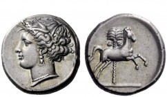 Greek Coins 
 The Carthaginians in Sicily and North Africa 
 Tetradrachm, uncertain mint circa 330-320, AR 17.80 g. Head of Tanit-Persephone l., wea...