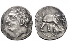 Greek Coins 
 The Carthaginians in Sicily and North Africa 
 ½ shekel, Sicily or Carthago, circa 213-211, AR 3.36 g. Laureate male head (Melqart or ...