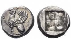 Greek Coins 
 Thrace, Abdera 
 Hemidrachm circa 520, AR 1.81 g. Griffin seated l. with r. forepaw raised. Rev. Rough quadripartite incuse square. Ma...