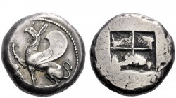 Greek Coins 
 Thrace, Abdera 
 Octodrachm circa 490, AR 29.94 g. Griffin seated l. with r. forepaw raised; to l., cluster of grapes (partially out o...