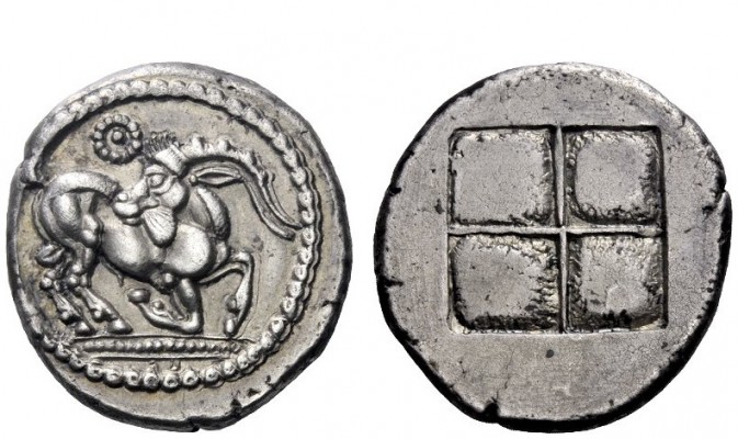 Greek Coins 
 Thraco-Macedonian tribes, Krestonians or Mygdonians 
 Stater cir...