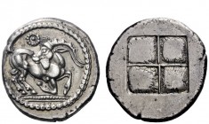 Greek Coins 
 Thraco-Macedonian tribes, Krestonians or Mygdonians 
 Stater circa 485-480, AR 8.44 g. Goat kneeling r., head reverted; above, dotted ...