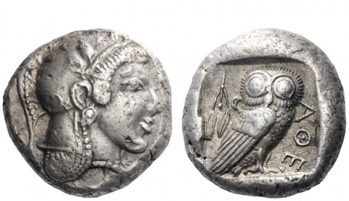 Greek Coins 
 Attica, Athens 
 Tetradrachm circa 478, AR 17.18 g. Head of Athe...